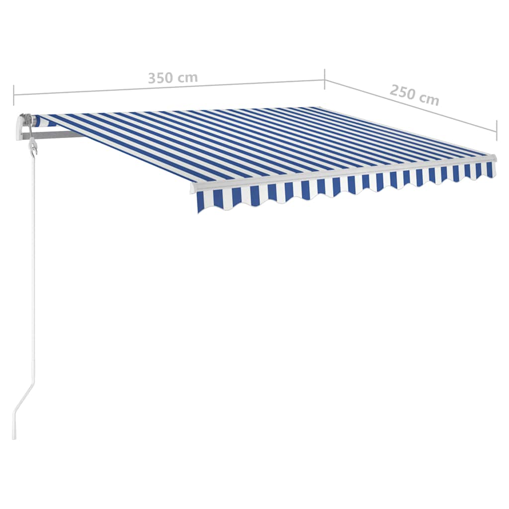 kék és fehér kézzel kihúzható LED-es napellenző 3,5 x 2,5 m