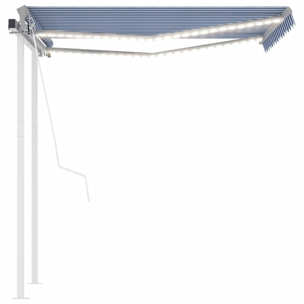 kék/fehér automata szélérzékelős és LED-es napellenző 3,5x2,5 m