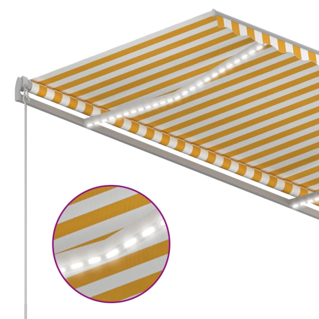 sárga-fehér szélérzékelős és LED-es napellenző 3,5 x 2,5 m