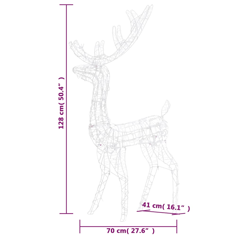 meleg fehér akril karácsonyi rénszarvas dísz 140 LED-del 128 cm