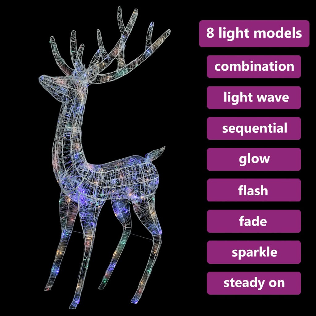 színes XXL akril karácsonyi rénszarvas 250 LED-del 180 cm