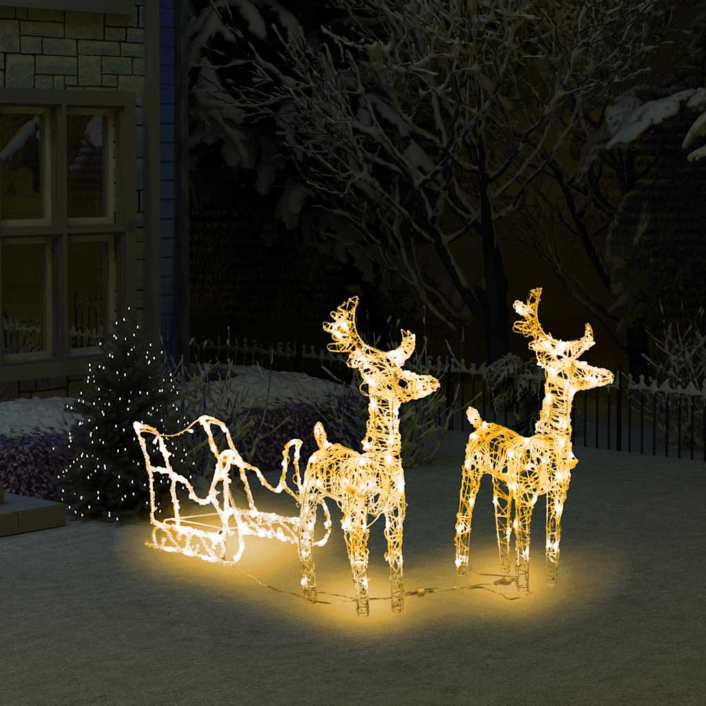 akril rénszarvasos-szános karácsonyi dísz 160 LED-del 130 cm