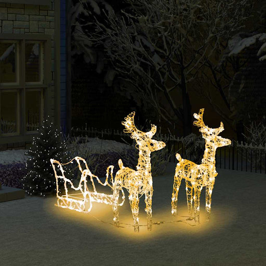 akril rénszarvasos-szános karácsonyi dísz 160 LED-del 130 cm