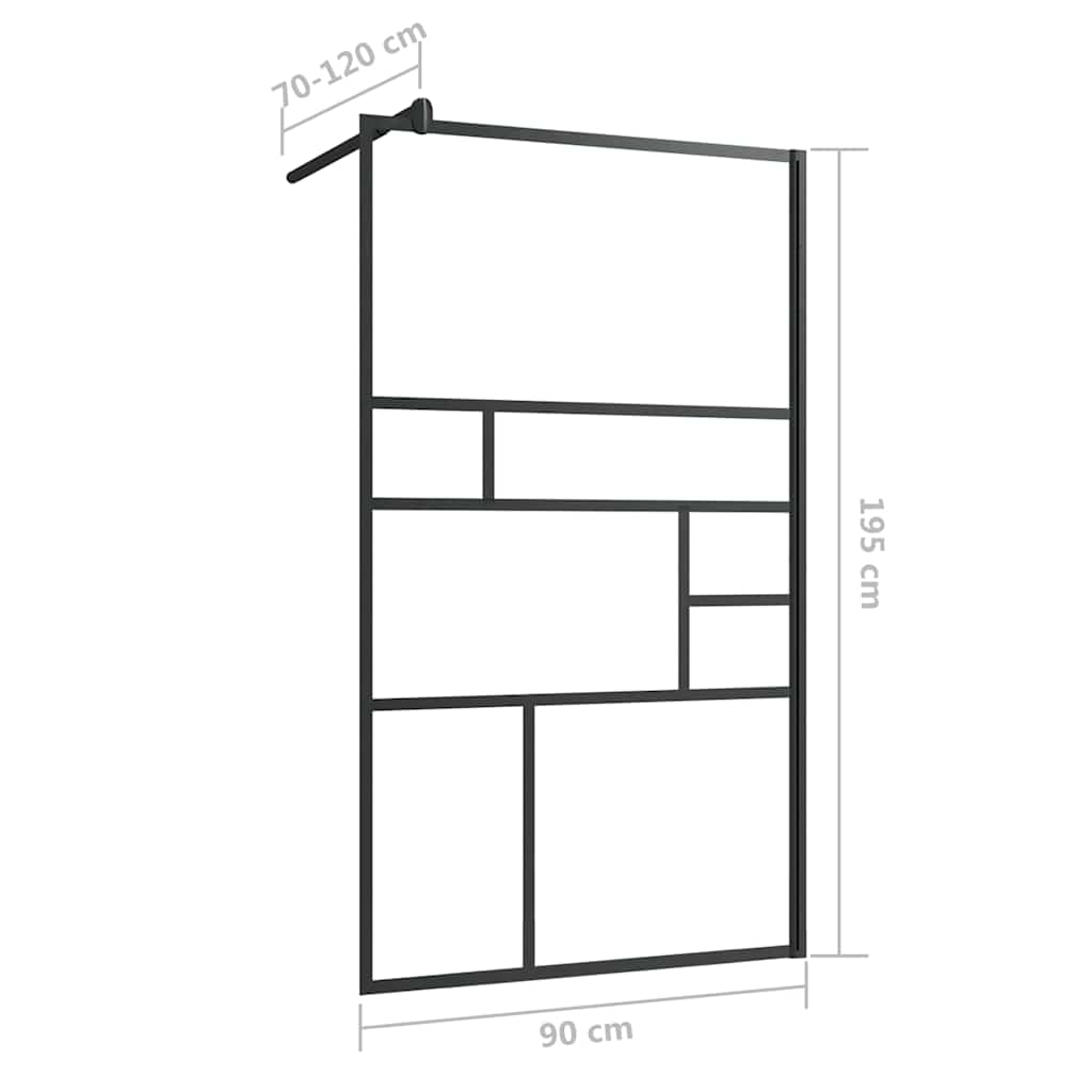 fekete zuhanyfal átlátszó ESG üveggel 90 x 195 cm