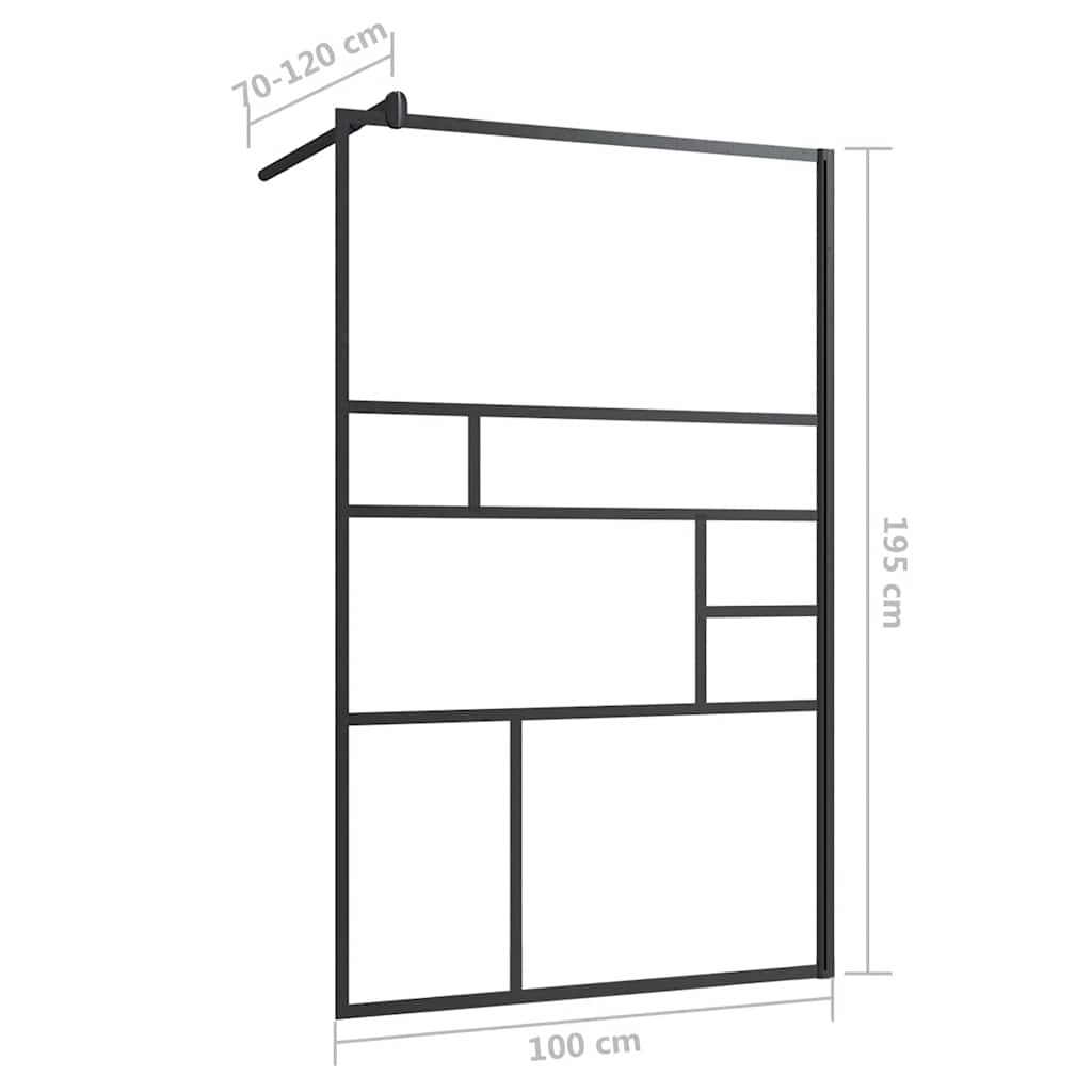 fekete zuhanyfal átlátszó ESG üveggel 100 x 195 cm