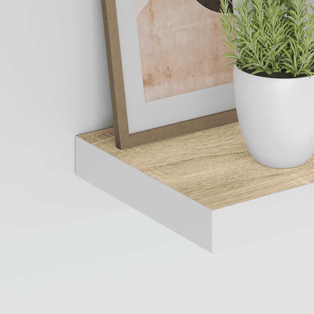 tölgyszínű és fehér MDF lebegő fali polc 23 x 23,5 x 3,8 cm