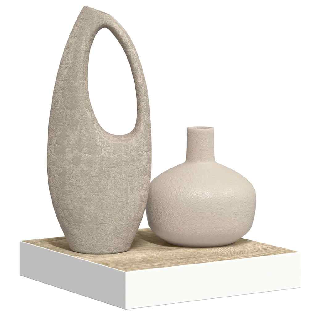 tölgyszínű és fehér MDF lebegő fali polc 23 x 23,5 x 3,8 cm
