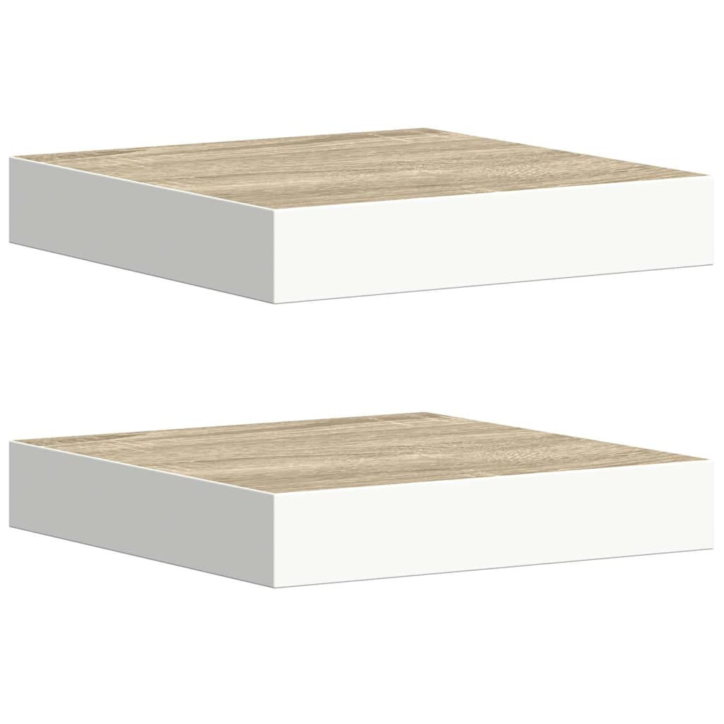 2 db tölgyszínű és fehér MDF lebegő fali polc 23x23,5x3,8 cm