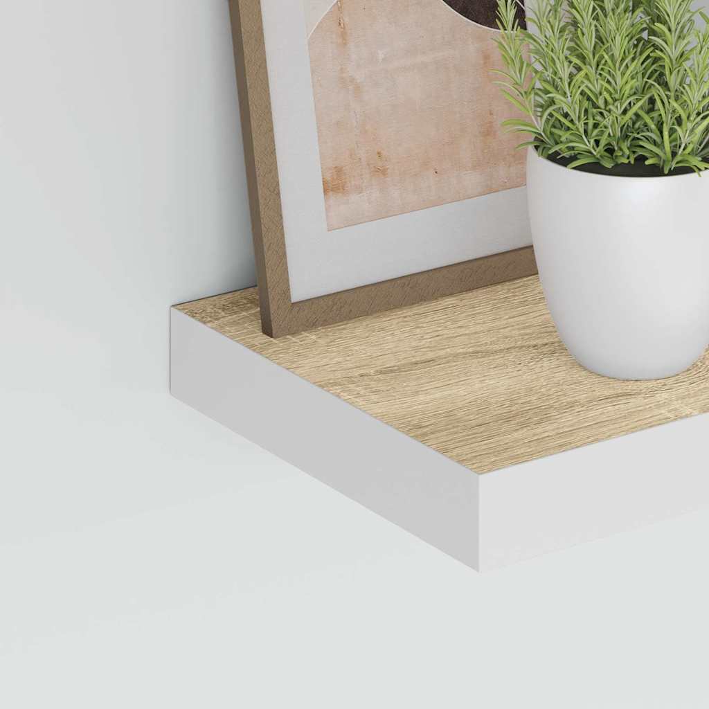 2 db tölgyszínű és fehér MDF lebegő fali polc 23x23,5x3,8 cm