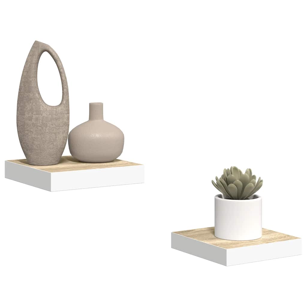 2 db tölgyszínű és fehér MDF lebegő fali polc 23x23,5x3,8 cm