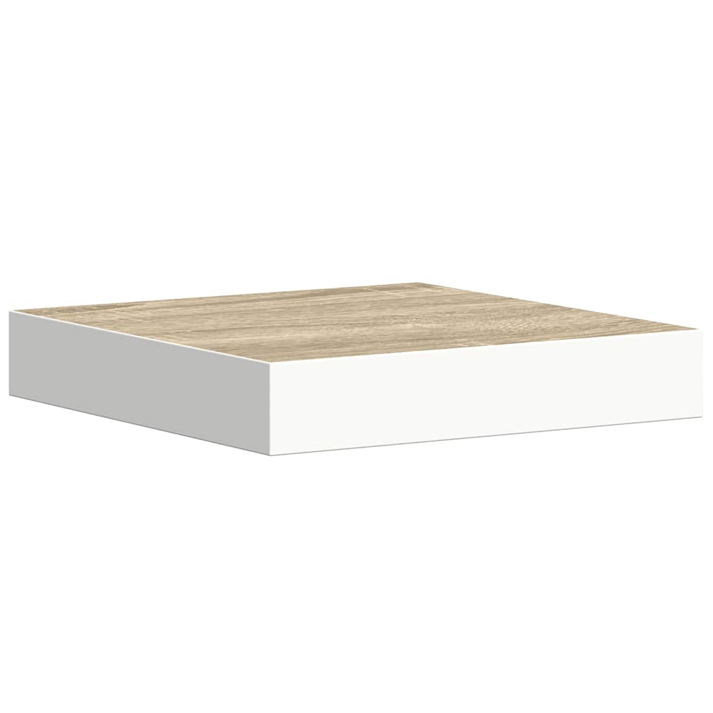 2 db tölgyszínű és fehér MDF lebegő fali polc 23x23,5x3,8 cm