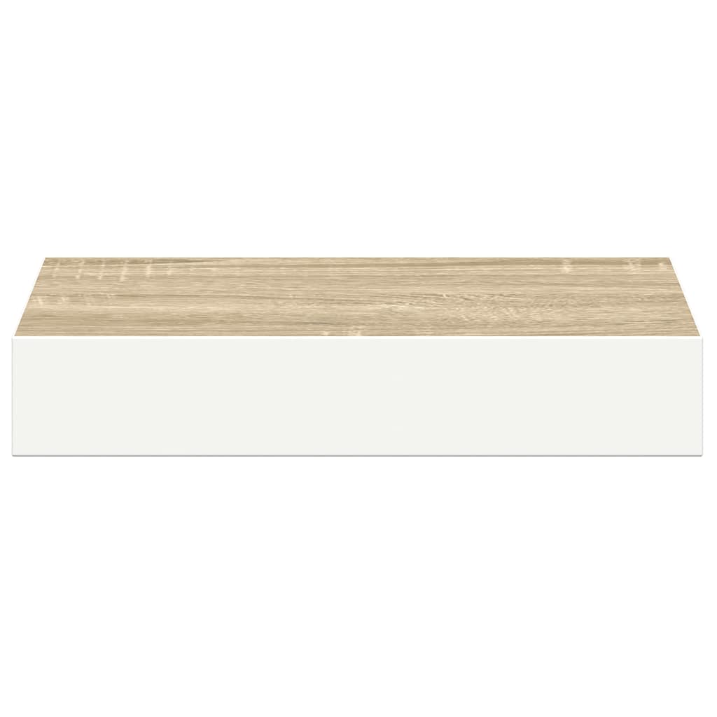 2 db tölgyszínű és fehér MDF lebegő fali polc 23x23,5x3,8 cm