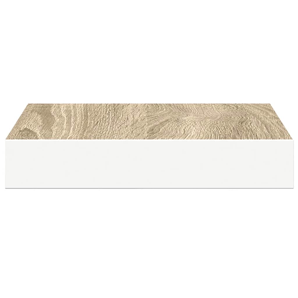 2 db tölgyszínű és fehér MDF lebegő fali polc 23x23,5x3,8 cm