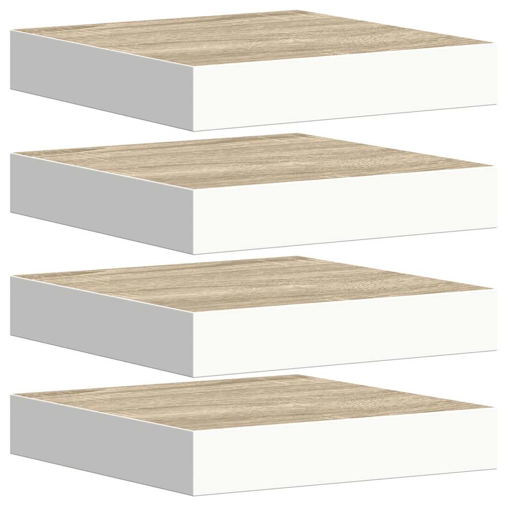 4 db tölgyszínű és fehér MDF lebegő fali polc 23x23,5x3,8 cm
