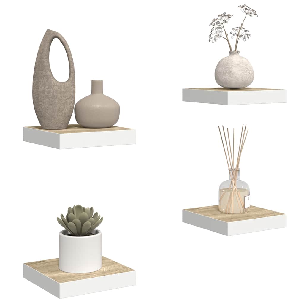 4 db tölgyszínű és fehér MDF lebegő fali polc 23x23,5x3,8 cm