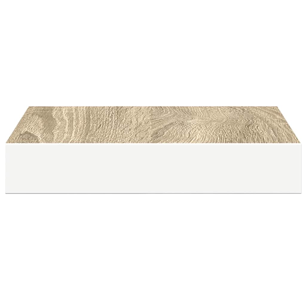 4 db tölgyszínű és fehér MDF lebegő fali polc 23x23,5x3,8 cm
