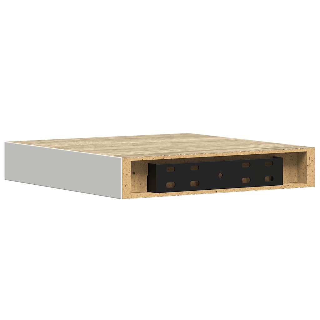 4 db tölgyszínű és fehér MDF lebegő fali polc 23x23,5x3,8 cm