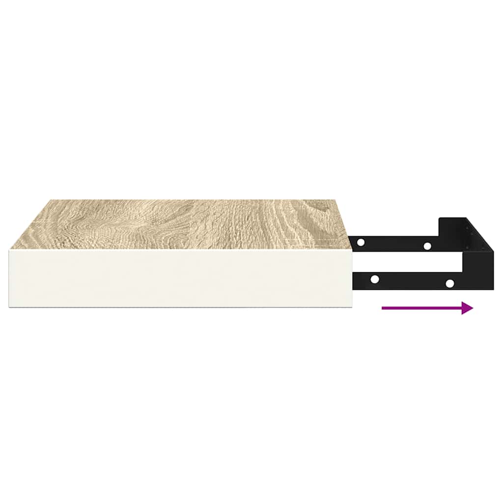 4 db tölgyszínű és fehér MDF lebegő fali polc 23x23,5x3,8 cm