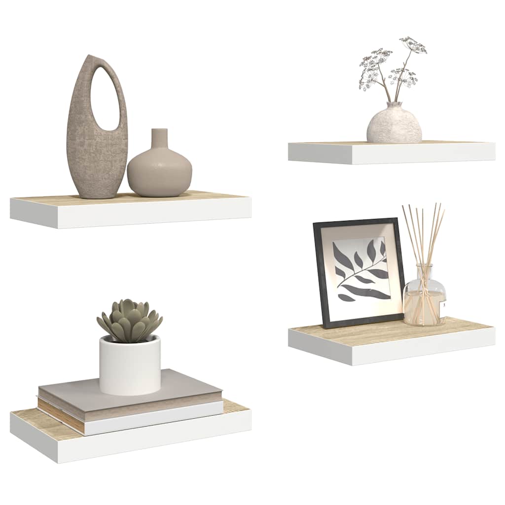 4 db tölgyszínű és fehér MDF lebegő fali polc 40 x 23,5 x 3,8 cm