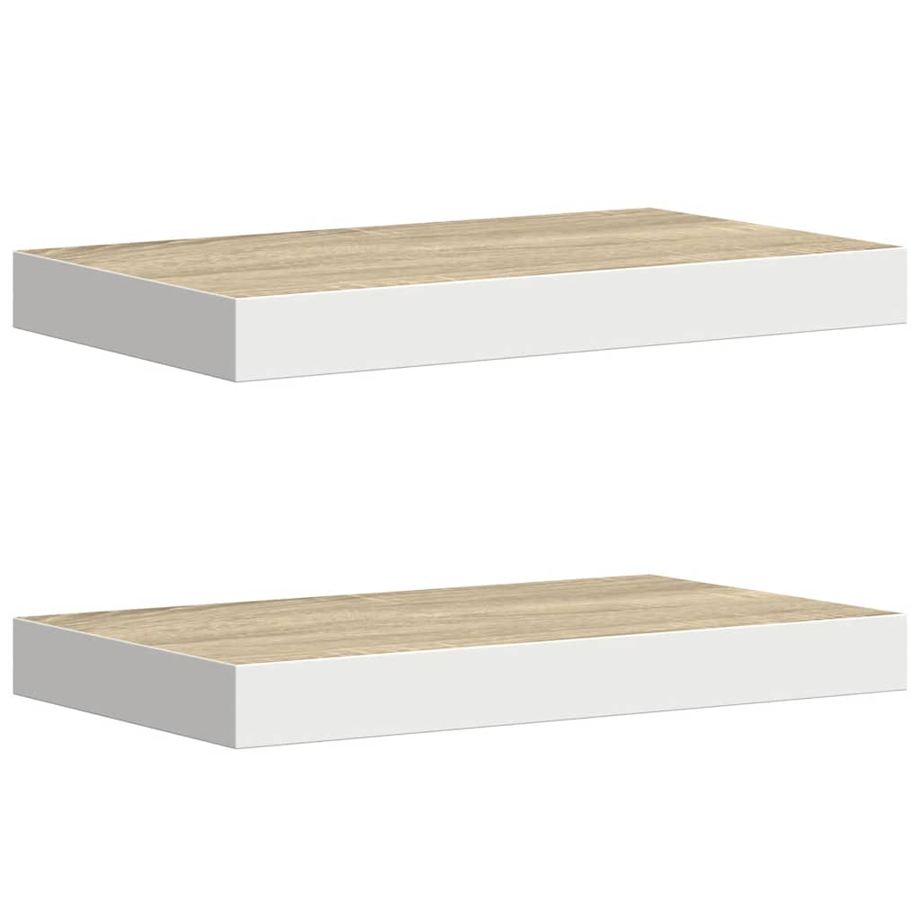 2 db tölgyszínű és fehér MDF lebegő fali polc 50 x 23,5 x 3,8 cm