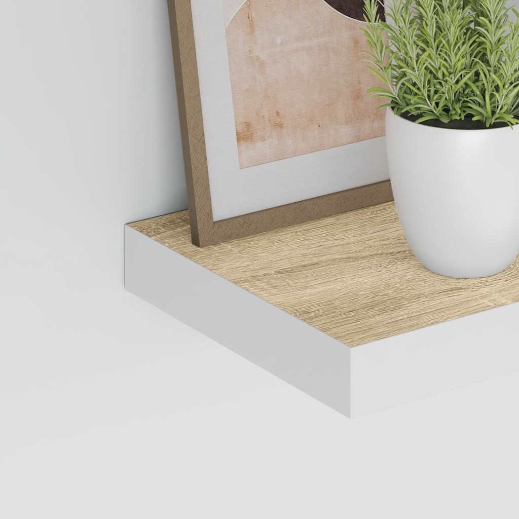 2 db tölgyszínű és fehér MDF lebegő fali polc 50 x 23,5 x 3,8 cm