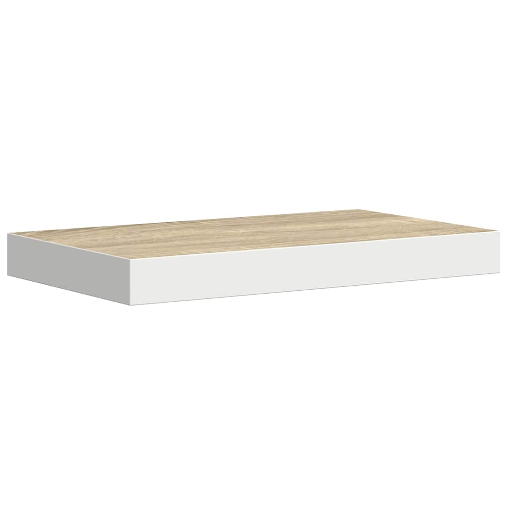 2 db tölgyszínű és fehér MDF lebegő fali polc 50 x 23,5 x 3,8 cm