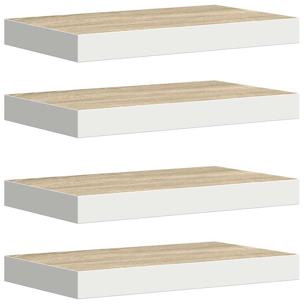 4 db tölgyszínű és fehér MDF lebegő fali polc 50 x 23,5 x 3,8 cm