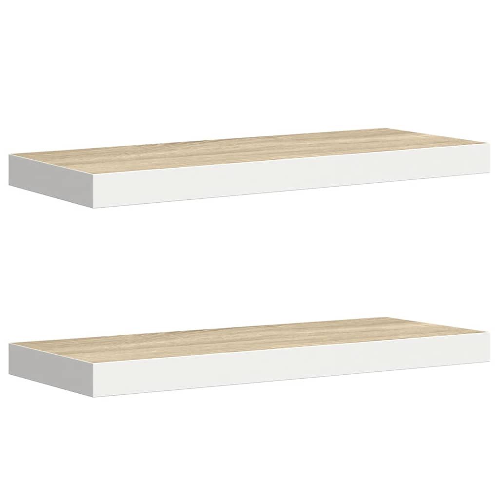 2 db tölgyszínű és fehér MDF lebegő fali polc 60x23,5x3,8 cm