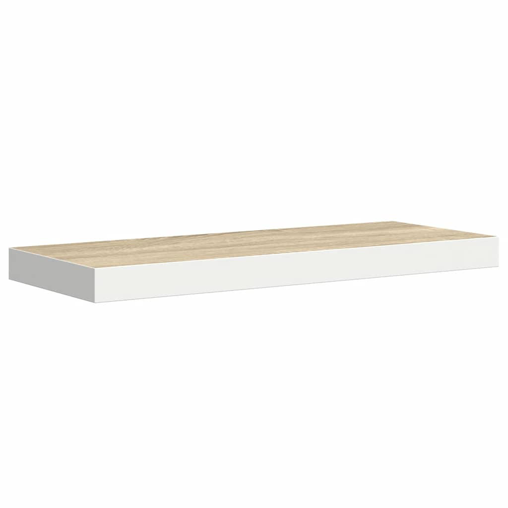 2 db tölgyszínű és fehér MDF lebegő fali polc 60x23,5x3,8 cm