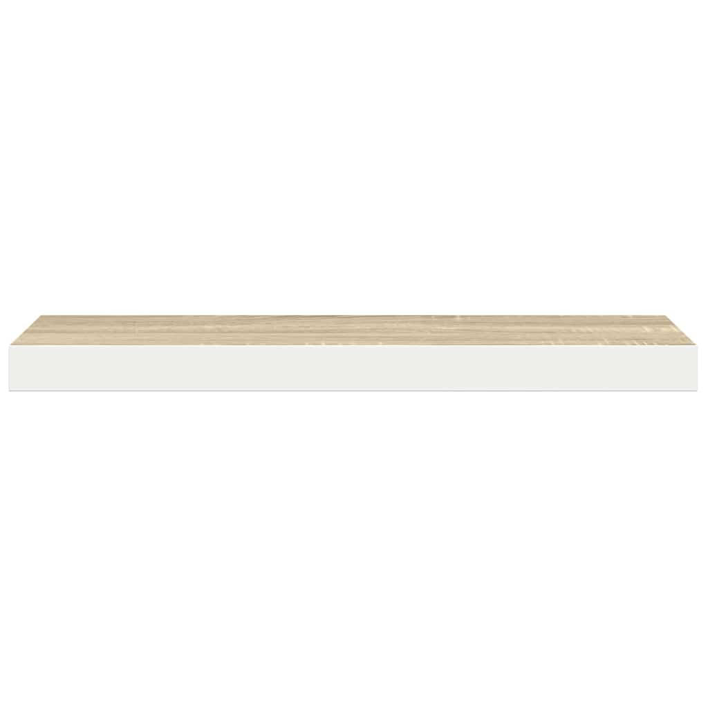 2 db tölgyszínű és fehér MDF lebegő fali polc 60x23,5x3,8 cm