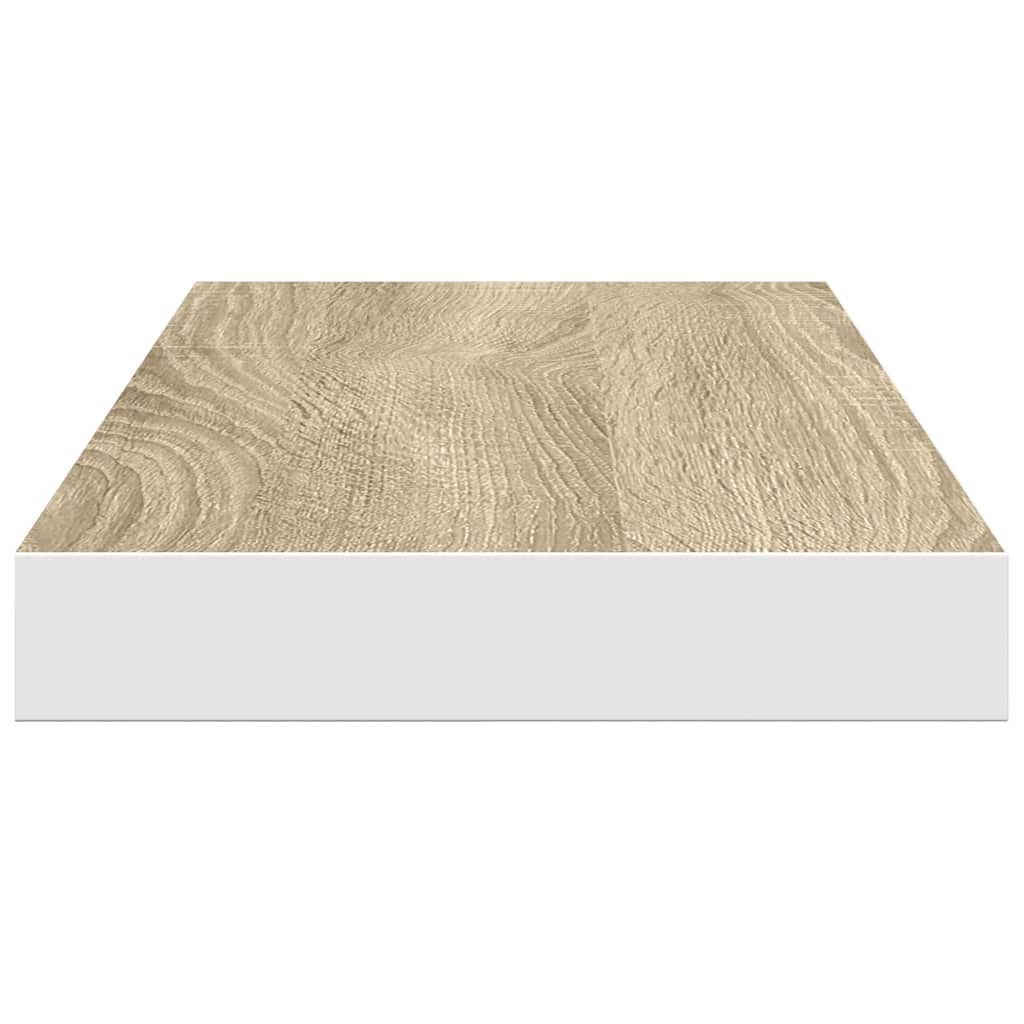 2 db tölgyszínű és fehér MDF lebegő fali polc 60x23,5x3,8 cm