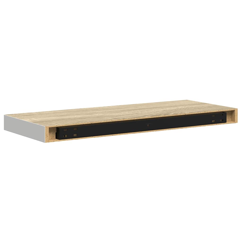 2 db tölgyszínű és fehér MDF lebegő fali polc 60x23,5x3,8 cm