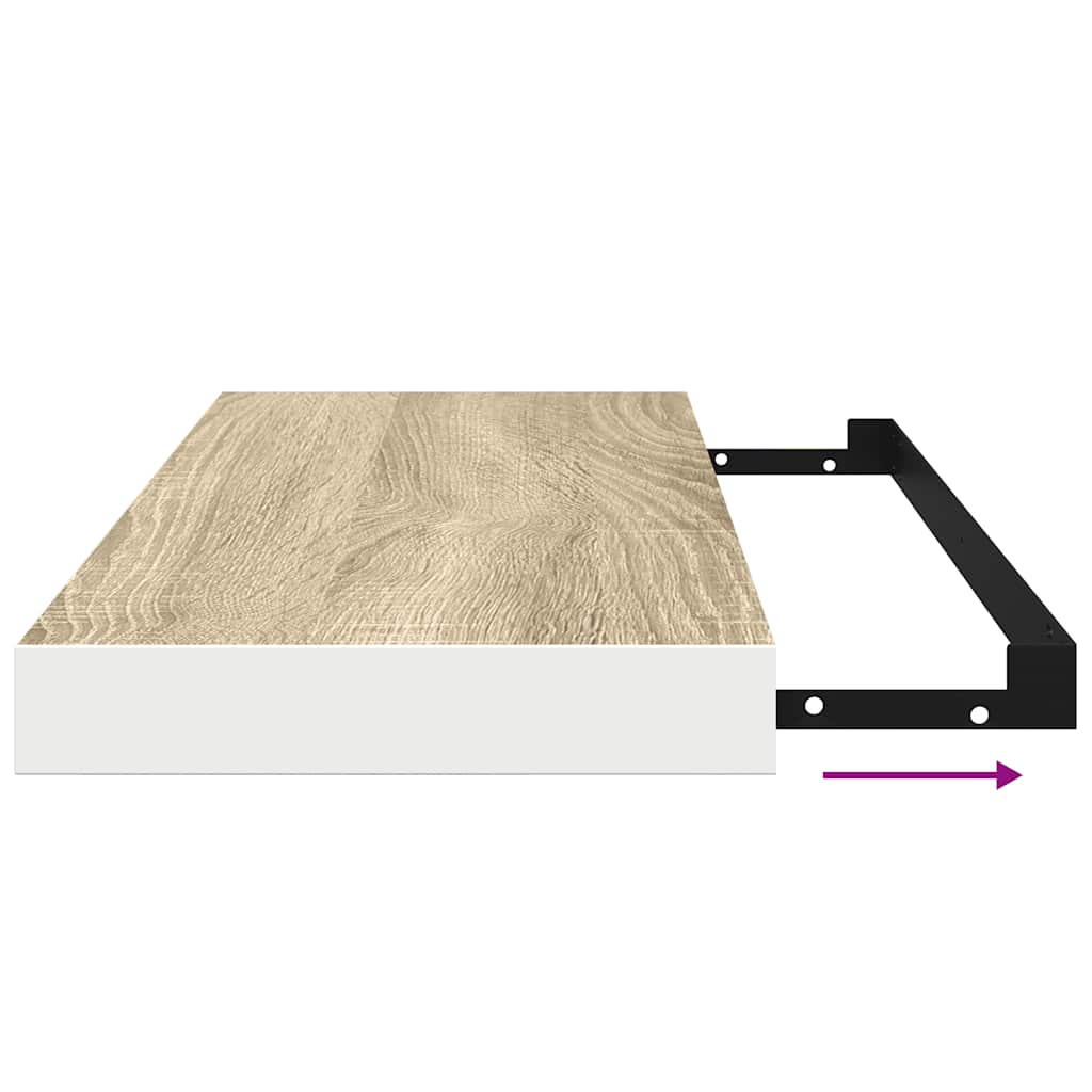 2 db tölgyszínű és fehér MDF lebegő fali polc 60x23,5x3,8 cm