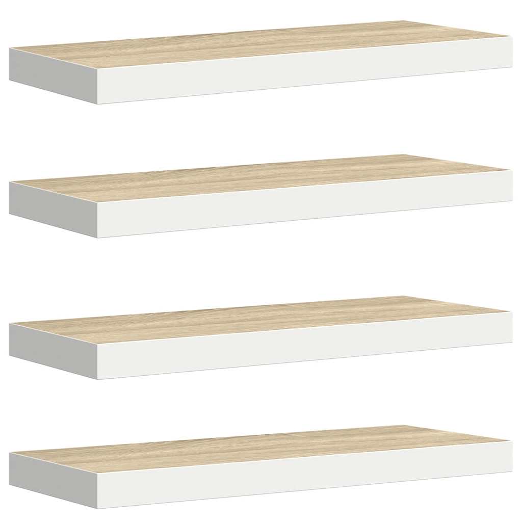 4 db tölgyszínű és fehér MDF lebegő fali polc 60x23,5x3,8 cm