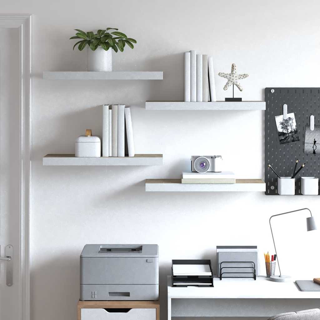 4 db tölgyszínű és fehér MDF lebegő fali polc 60x23,5x3,8 cm