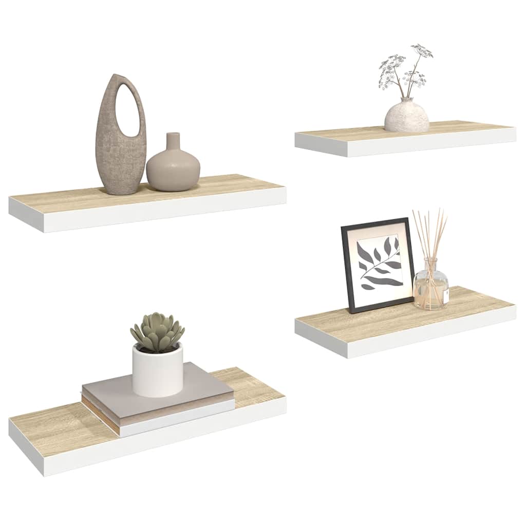 4 db tölgyszínű és fehér MDF lebegő fali polc 60x23,5x3,8 cm