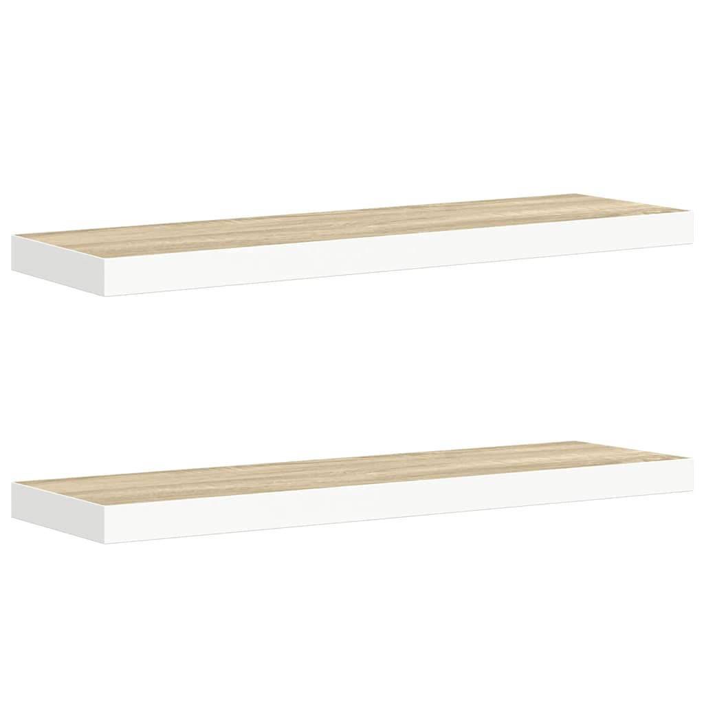 2 db tölgyszínű és fehér MDF lebegő fali polc 80x23,5x3,8 cm