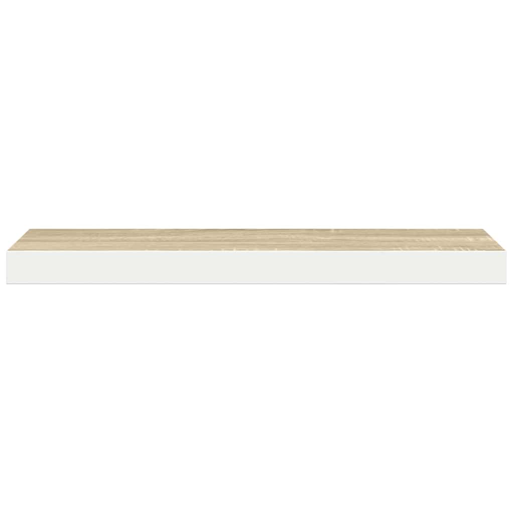 2 db tölgyszínű és fehér MDF lebegő fali polc 80x23,5x3,8 cm