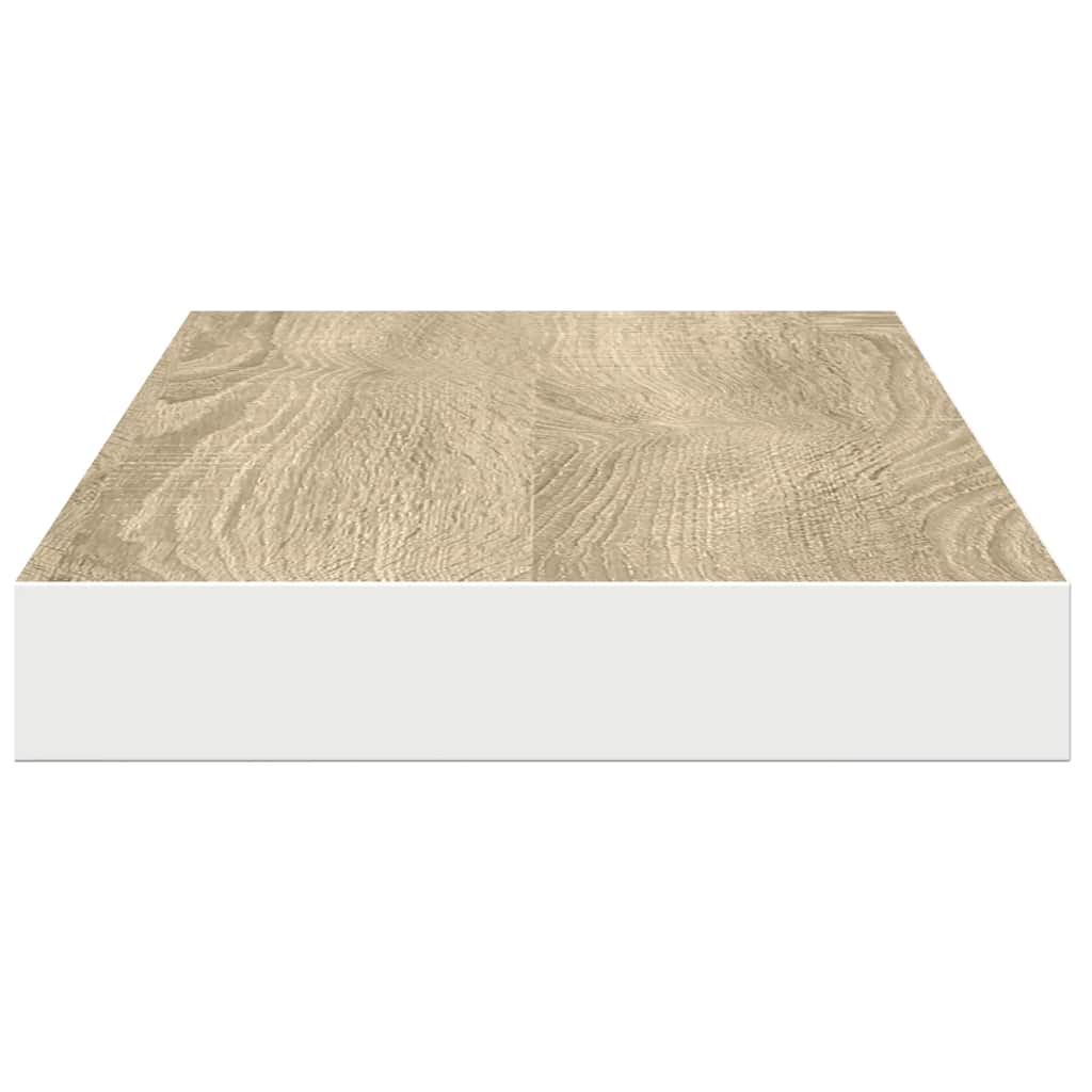 2 db tölgyszínű és fehér MDF lebegő fali polc 80x23,5x3,8 cm