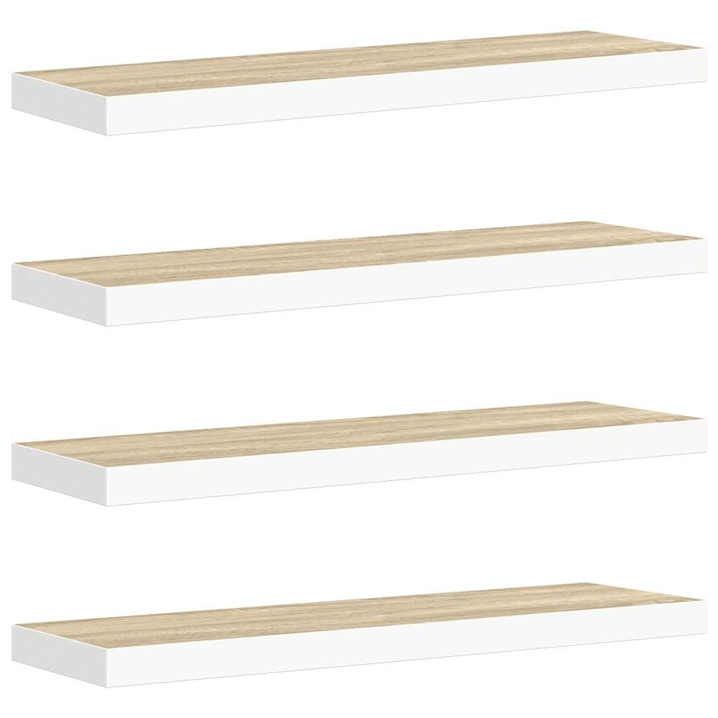 4 db tölgyszínű és fehér MDF lebegő fali polc 80x23,5x3,8 cm