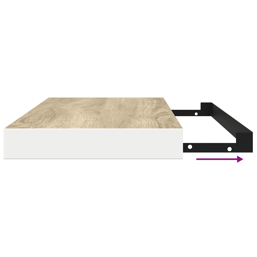 4 db tölgyszínű és fehér MDF lebegő fali polc 80x23,5x3,8 cm