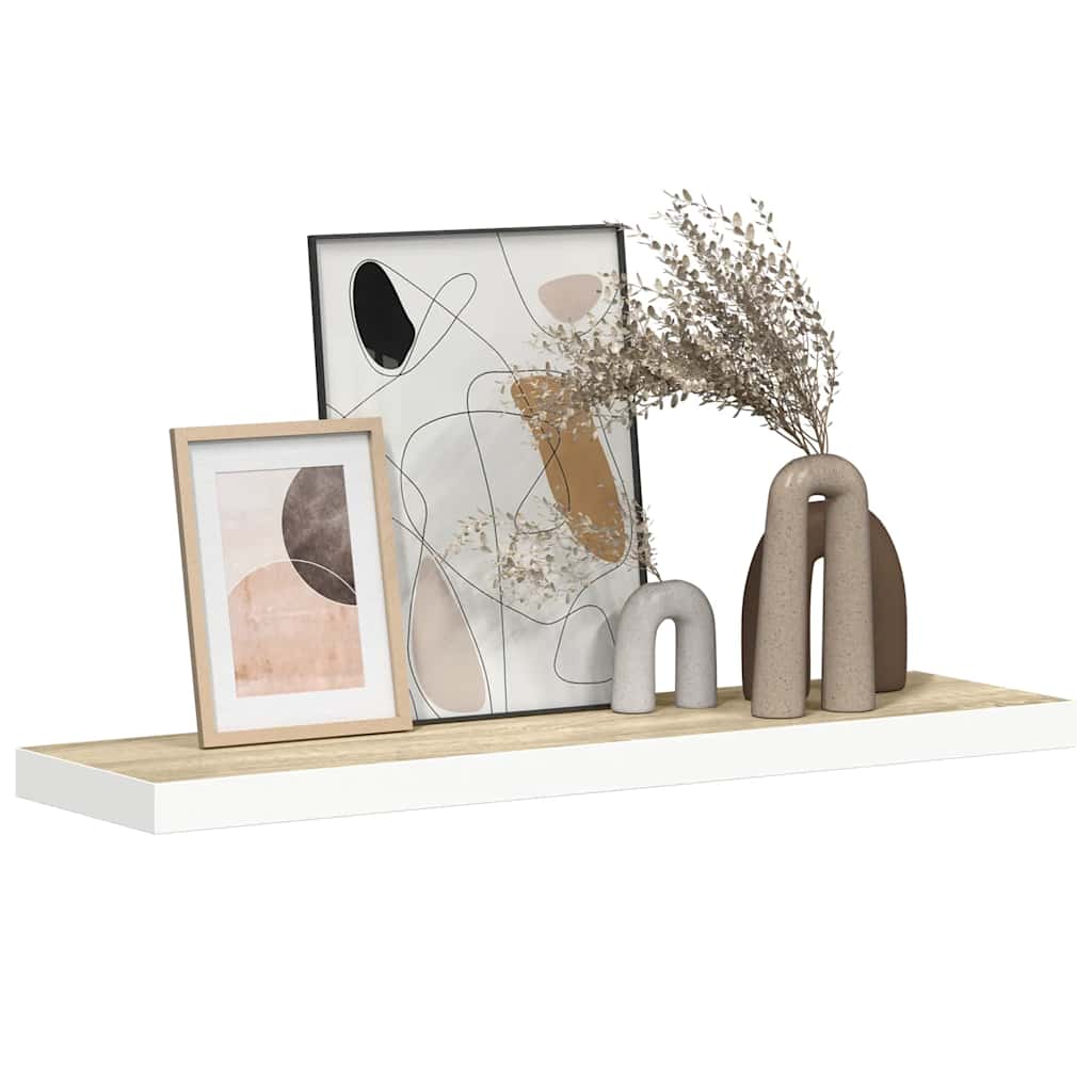 fehér-tölgyszínű MDF lebegő fali polc 90 x 23,5 x 3,8 cm
