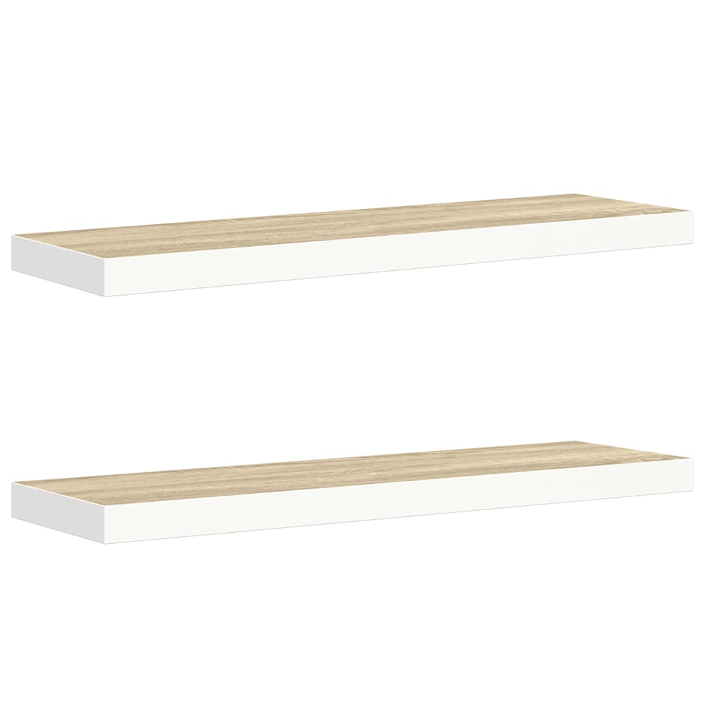 2 db fehér-tölgyszínű MDF lebegő fali polc 90 x 23,5 x 3,8 cm