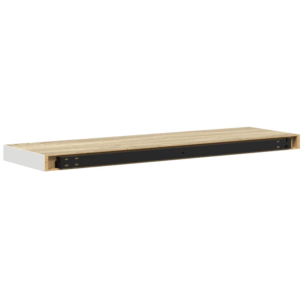 2 db fehér-tölgyszínű MDF lebegő fali polc 90 x 23,5 x 3,8 cm