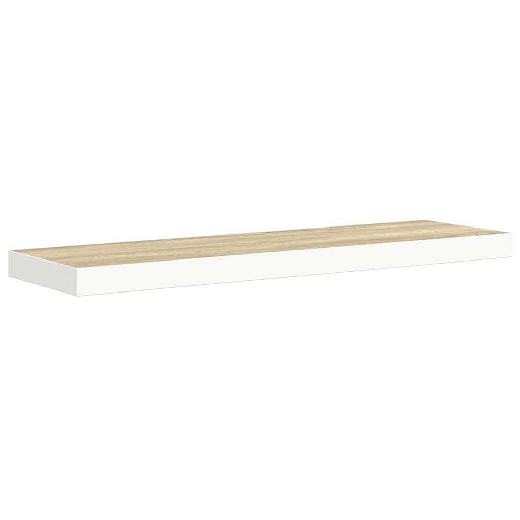 4 db fehér-tölgyszínű MDF lebegő fali polc 90 x 23,5 x 3,8 cm