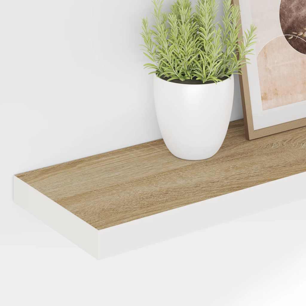 tölgyszínű és fehér MDF lebegő fali polc 120 x 23,5 x 3,8 cm