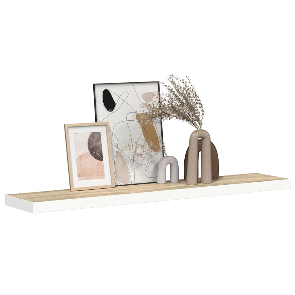 tölgyszínű és fehér MDF lebegő fali polc 120 x 23,5 x 3,8 cm