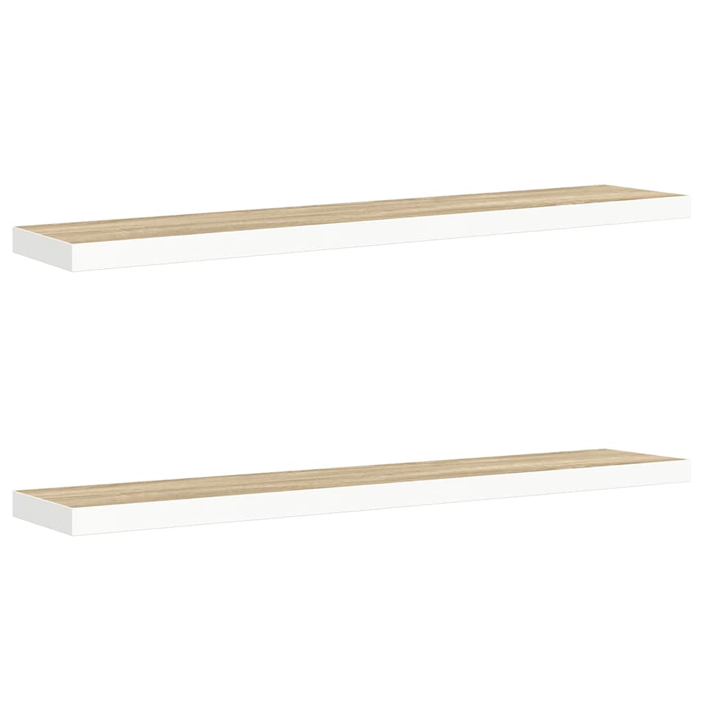 2 db tölgyszínű és fehér MDF lebegő fali polc 120x23,5x3,8 cm