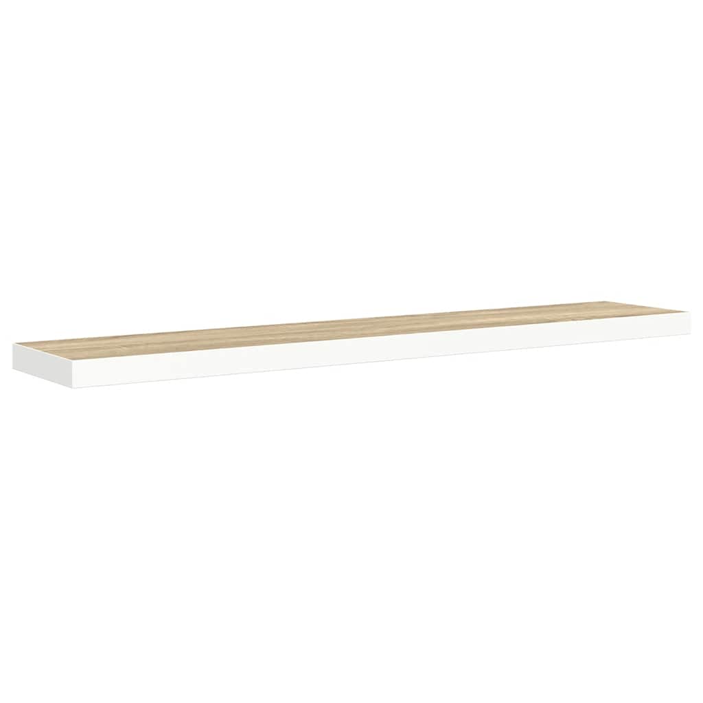 2 db tölgyszínű és fehér MDF lebegő fali polc 120x23,5x3,8 cm