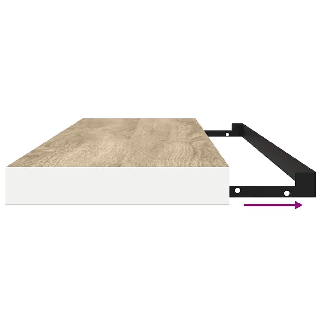 2 db tölgyszínű és fehér MDF lebegő fali polc 120x23,5x3,8 cm